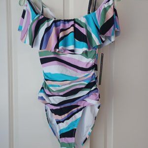 Tahari One Piece Striped Bathing Suit Size Small